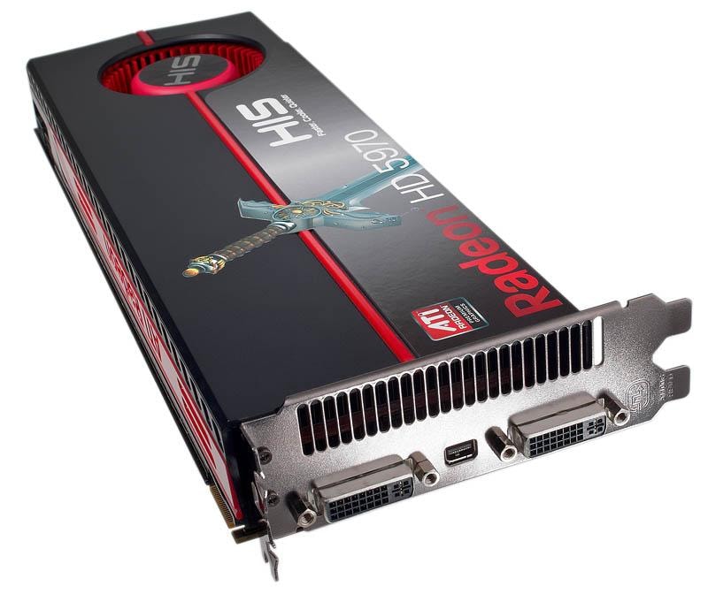 HIS Radeon HD 5970 2048MB GDDR5. 3200 jednostek zunifikowanych oraz 2 GB szybkiej pamięci GDDR5 zaowocowały niesamowitą wydajnością. W zestawie znajduje się gra Colin McRae: DIRT 2, a także komplet przejściówek. Wady? Aż 31 cm długości – nie w każdej obudowie się zmieści.