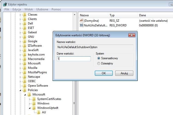 Za pomocą tej wartości w Rejestrze możemy powstrzymać automatyczną instalację aktualizacji.