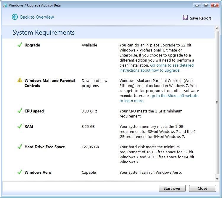 Microsoft Upgrade Advisor poinformuje, które komponenty sprzętowe są za słabe dla nowego Windows.