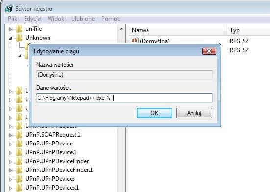 Wpis do Rejestru zadba o to, aby Windows najpierw otwierał pliki nieznanego typu w edytorze.