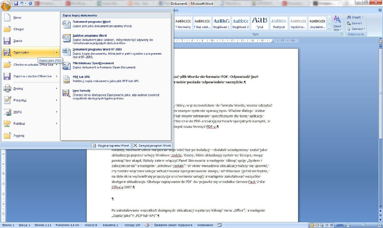 Jak zamienić DOC na PDF