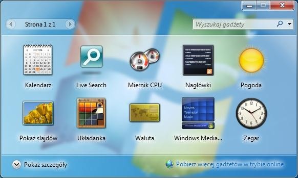 Miniaplikacje możemy teraz umieszczać dokładnie w tym miejscu Pulpitu, w którym chcemy.