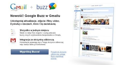 Reklama Google Buzz pojawia się po utworzeniu konta lub po wejściu na już istniejące. Jeżeli zdecydujemy się przejść dalej, usługę będziemy musieli aktywować ręcznie.