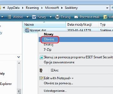 Aby przejść do edycji ostatniego szablonu globalnego, po kliknięciu prawym przyciskiem myszy wybieramy polecenie »Otwórz«.