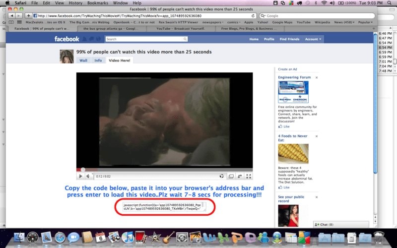 Przynętą na nieuważnych internautów jest filmik i podchwytliwa informacja, że 99% ludzi nie jest w stanie go oglądać dłużej niż przez 25 sekund
