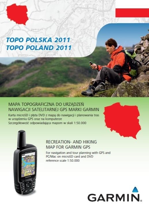 Aktualna, topograficzna mapa Polski od Garmina