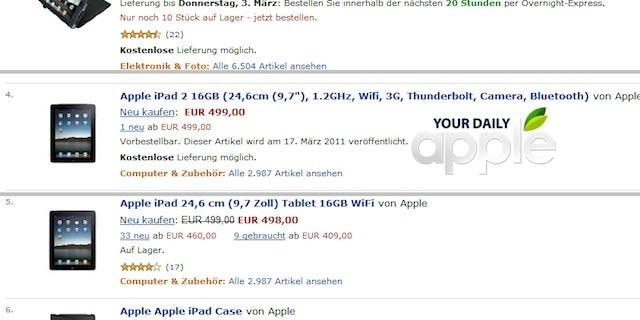 iPad 2 w Amazonie ma kosztować 499 euro