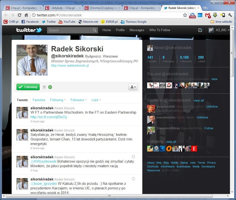 Sikorski, Twitter i Powstanie