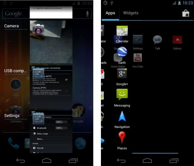Android Ice Cream Sandwich - widać elementy zaczerpnięte zarówno z Gingerbreada, jak i Honeycomba