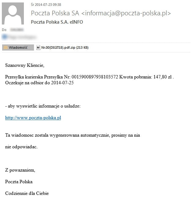 Cyberprzestępcy podszywają się pod Pocztę Polską