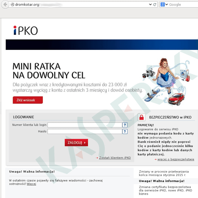 Nowy atak phishingowy na użytkowników serwisu iPKO