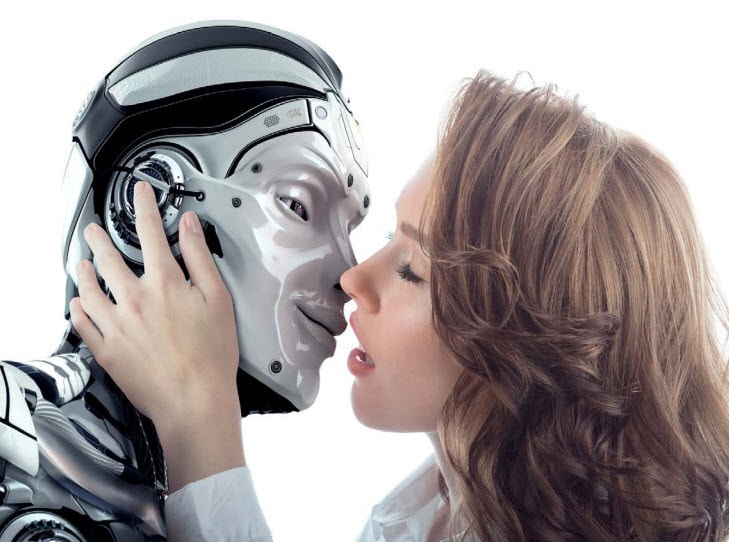 Kobieta całująca robota
