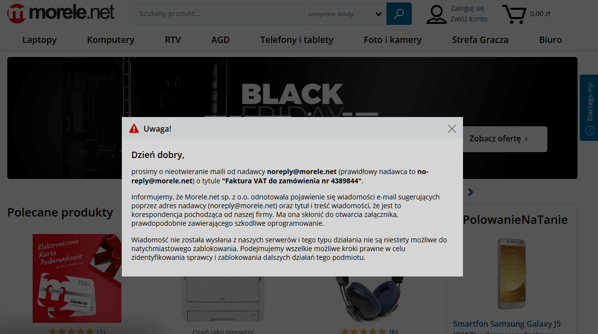 Uwaga – fałszywe maile od Morele.net