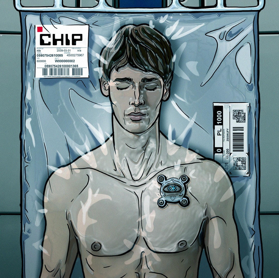 Ciało w torbie z kodami i miernikiem w okolicy serca.