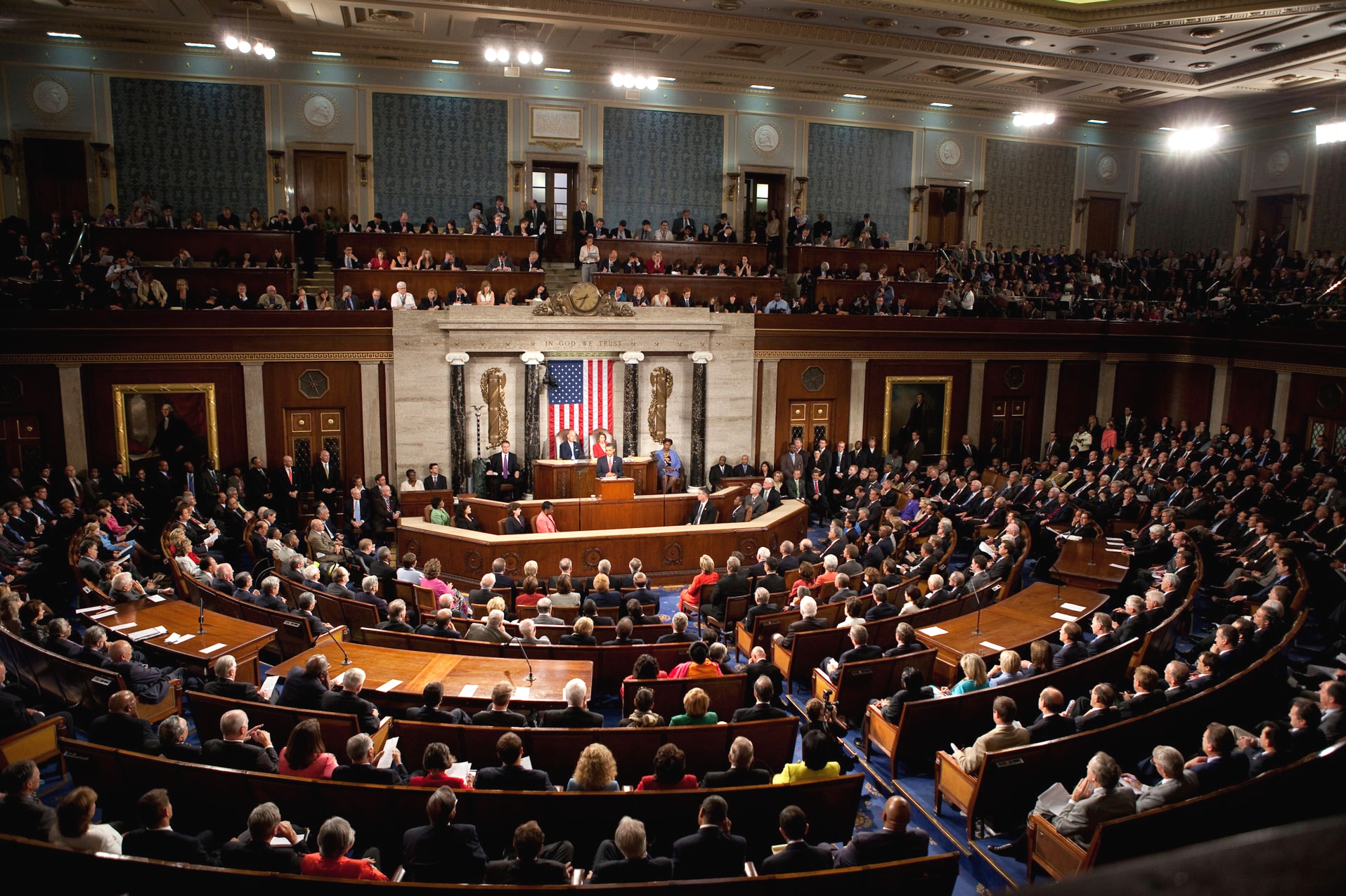 President Barack Obama delivers a health care address to a joint session of Congress at the United States Capitol in Washington, D.C., Sept. 9, 2009. (Official White House Photo by Lawrence Jackson)
This official White House photograph is being made available only for publication by news organizations and/or for personal use printing by the subject(s) of the photograph. The photograph may not be manipulated in any way and may not be used in commercial or political materials, advertisements, emails, products, promotions that in any way suggests approval or endorsement of the President, the First Family, or the White House.
