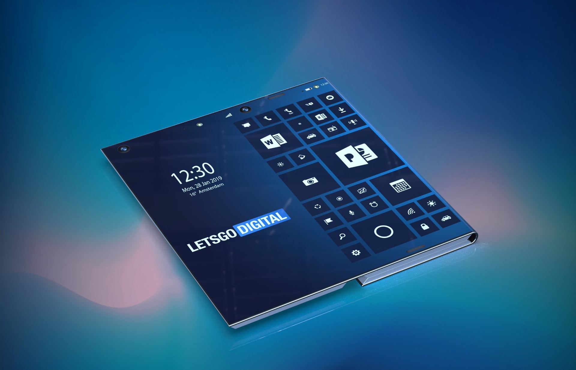 Render przedstawiający składany smartfon Intela