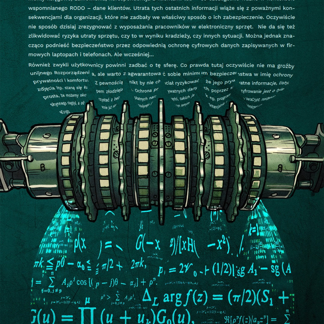 Walec mechanicznej maszyny szyfrującej zamieniający otwarty tekst na wzory.