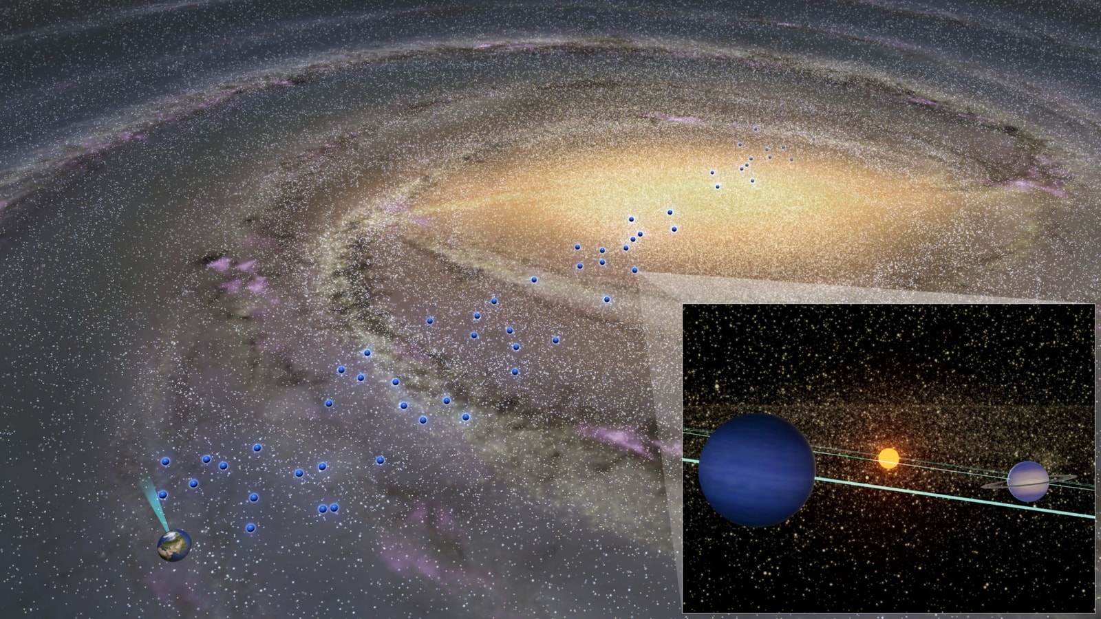 Wizja artystyczna rozmieszczenia zimnych planet w Drodze Mlecznej
