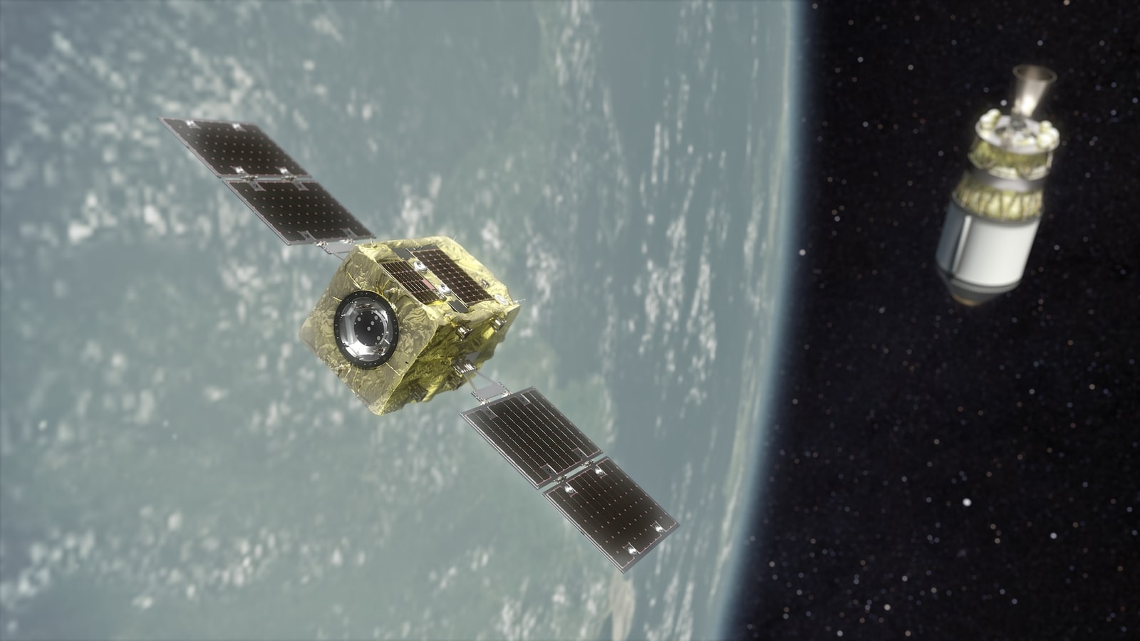 Pierwsza w historii procedura zepchnięcia rakiety z orbity. Spychaczem jest satelita ADRAS-J