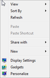 Spersonalizowane menu prawego klawisza myszy z wersji rozwojowej Windows 7
