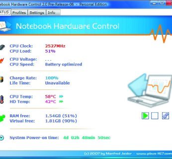 Notebook Hardware Control pozwala regulować działanie prawie każdego elementu, którego parametry da się zmienić, umożliwiając wykorzystanie go w 100%