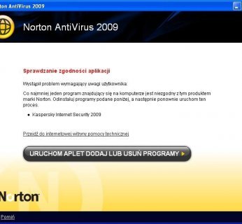 Norton Internet Security 2009 będzie narzekał, jeśli w systemie jest zainstalowany inny pakiet ochronny.