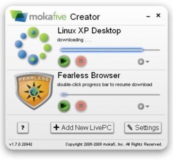 Wirtualne środowisko MokaFive zostało oparte na VMware. Możemy za jego pomocą zarządzać wirtualną maszyną i instalować na pendrivie dowolne systemy operacyjne. Na stronie www.mokafive.com udostępniono wiele dystrybucji Linuksa, praktycznych narzędzi różnego typu oraz kolekcję gier.