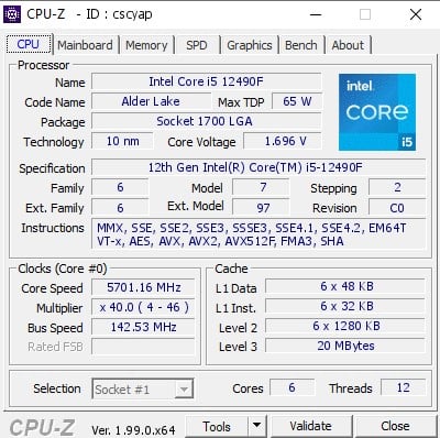 Intel ostrzega, podkręcanie procesorów Alder Lak, Core i5-12490F