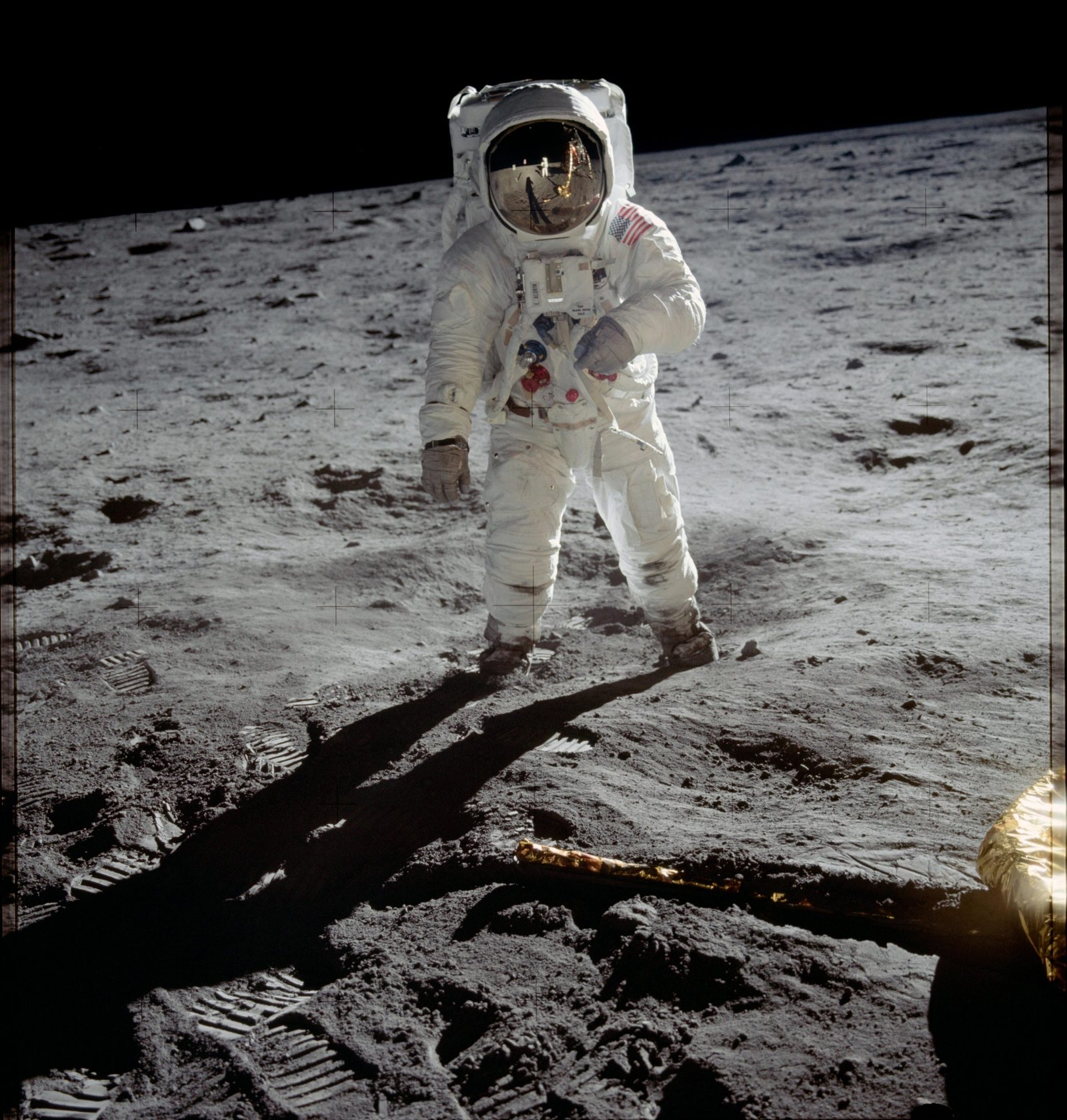 Buzz Aldrin on the Moon, Armstrong Visor Reflection, NASA
