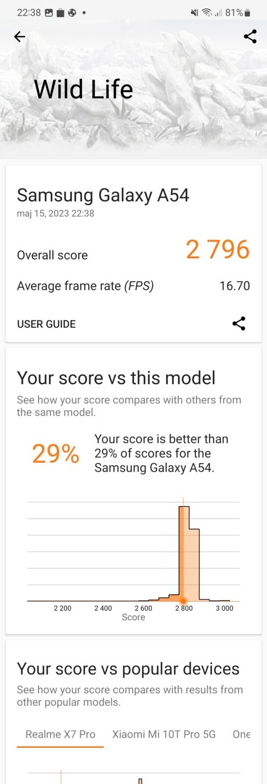 Samsung Galaxy A54 5G - 3D Mark Wild Life