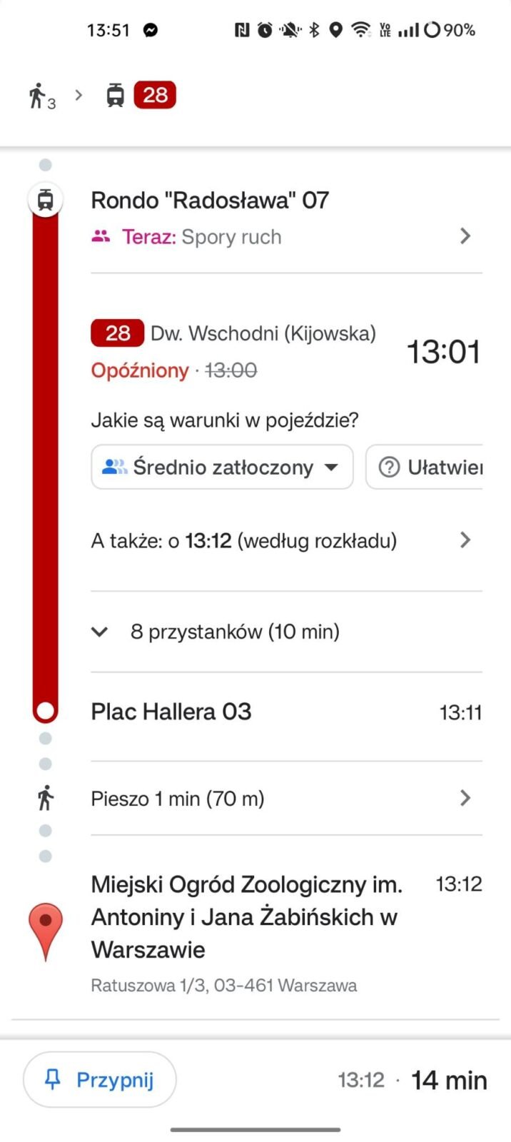 Awaria Jakdojade - alternatywa w postaci Map Google, szczegóły jazdy
