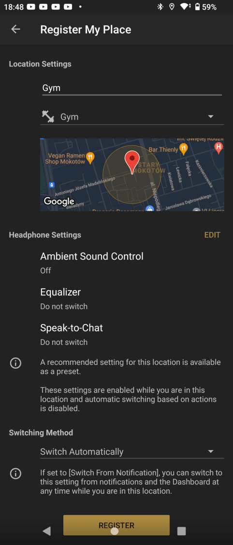 Adaptive Sound Control - rejestrowanie miejsc pobytu