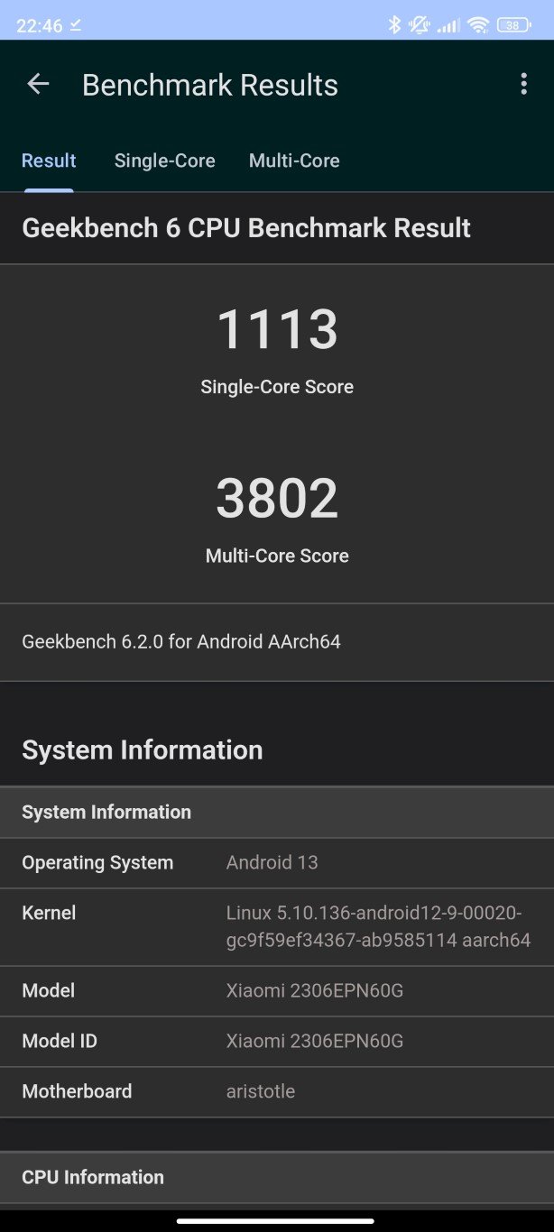 Xiaomi 13T - Geekbench 6 1113/3802