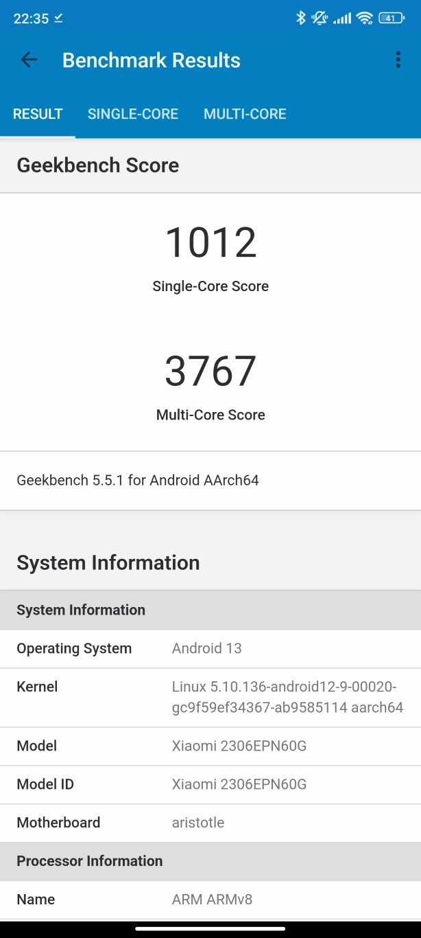 Xiaomi 13T - Geekbench 5 1012/3767