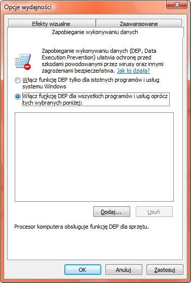 W systemie Vista użytkownik może włączyć ochronę plików wykonywalnych Data Execution Prevention. Jest ona jednak skuteczna tylko w przypadku programów obsługujących DEP.