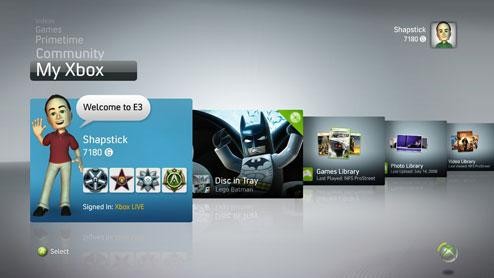 Interfejs New Xbox LIVE Experience, tu w wersji angielskiej