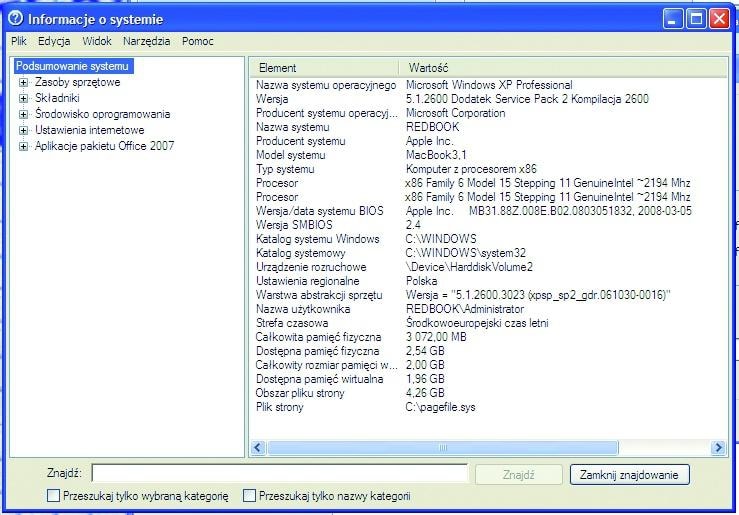 informacje o systemie windows