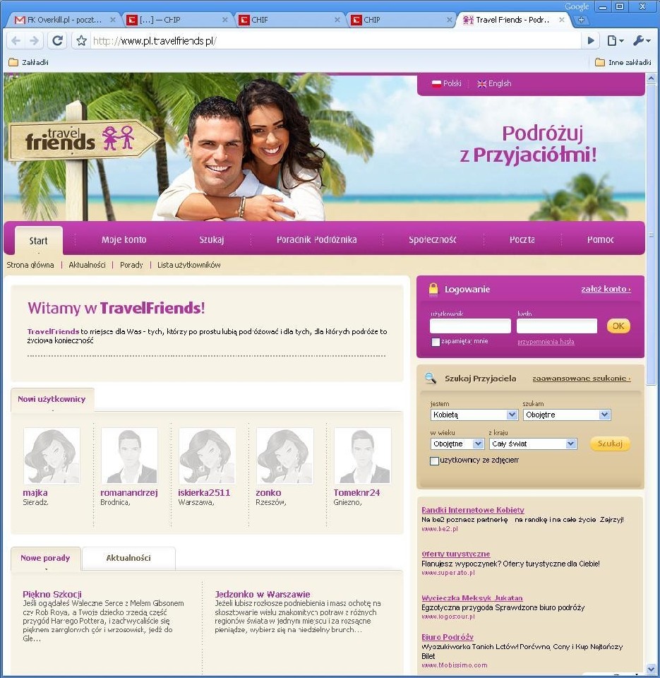 Portal łączy funkcje podróżnicze, komunikacyjne, informacyjne i quasi-randkowe