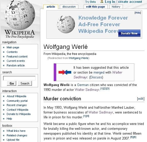Artykuł o Wolfgangu Werle w Wikipedii