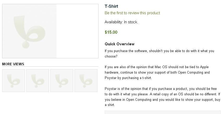 Co ciekawe, Psystar nawet nie pokazał, jak wygląda ta koszulka za 15 dolarów