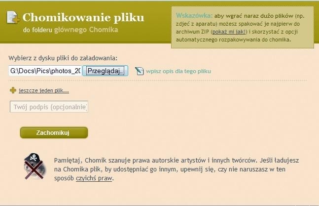 Ostrzeżenie antypirackie. Przy wysyłaniu na chomikuj.pl dowolnego pliku serwis przypomina o niełamaniu praw autorskich.