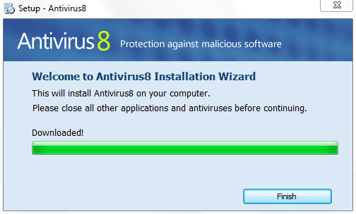 Okno instalatora fałszywego programu antywirusowego Antivirus 8