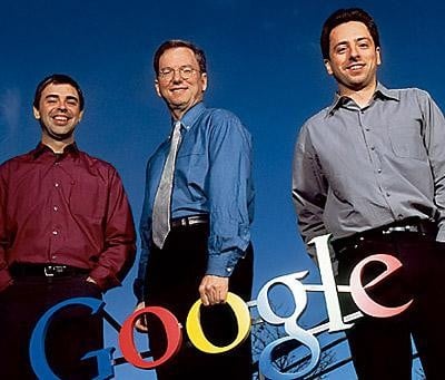 Od lewej: Larry Page, Eric Schmidt i Sergey Brin
