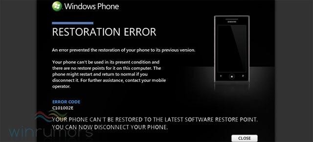 Błąd przywracania w systemie Windows Phone 7 na Samsungu Omnia 7