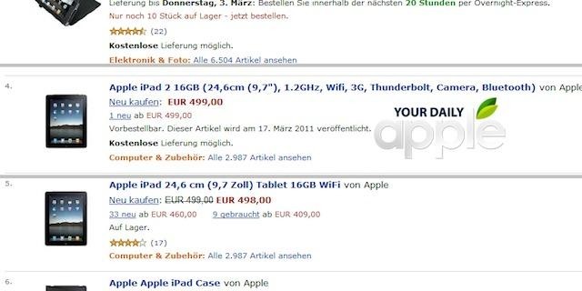 iPad 2 w Amazonie ma kosztować 499 euro