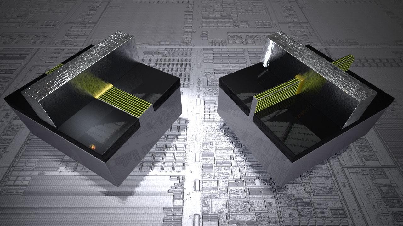 Po lewej stanadardowy, płaski tranzystor, zaś po prawej nowatorski tranzystor Intel 3D Tri-gate