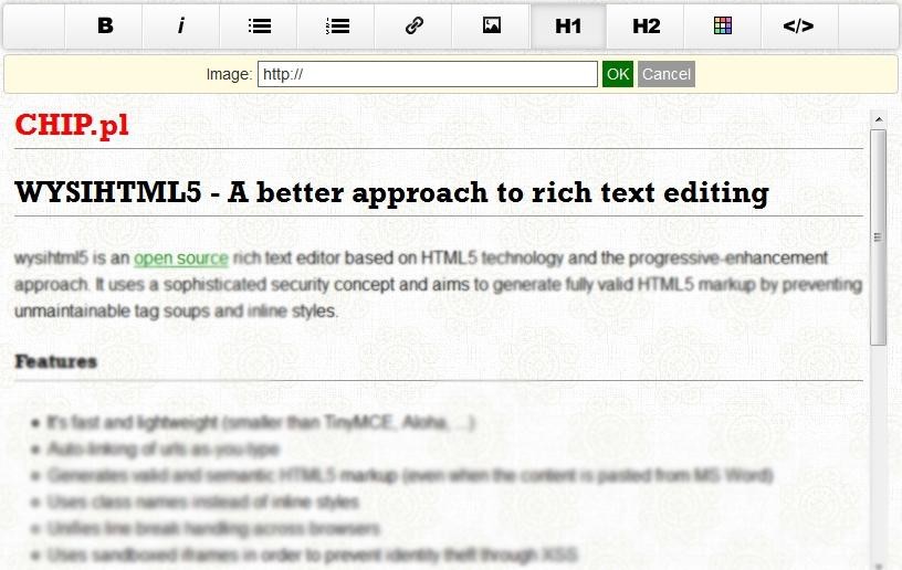 WYSIHTML5: open-source’owy edytor tekstu, oparty na HTML5