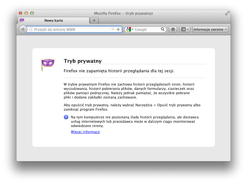 Uwaga: Nie działa tryb prywatny w przeglądarce Firefox 15