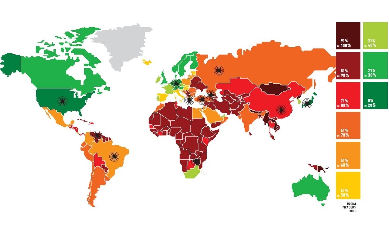 Zobacz na mapie, w których krajach jest najwięcej piratów