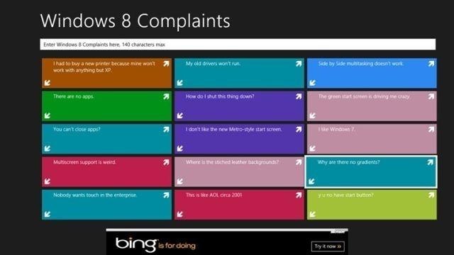 Aplikacja do narzekania na Windows 8 usunięta ze Sklepu Windows
